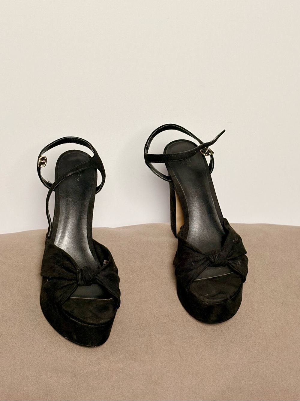 H&M Black Suede Knot Ankle-Strap Heels